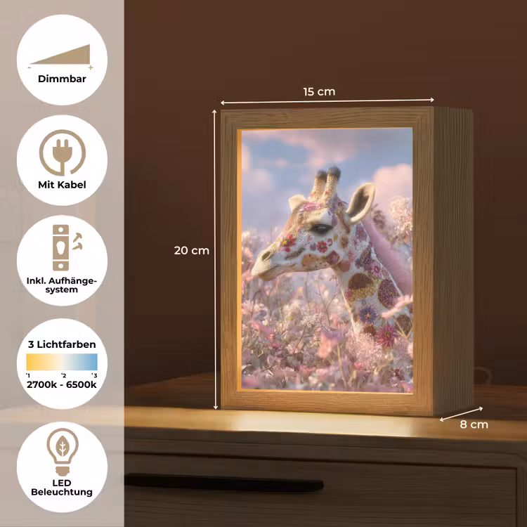 Giraffe - Bloemen - Roze Light Box met kabel (Tafellamp) klein -USP_DE