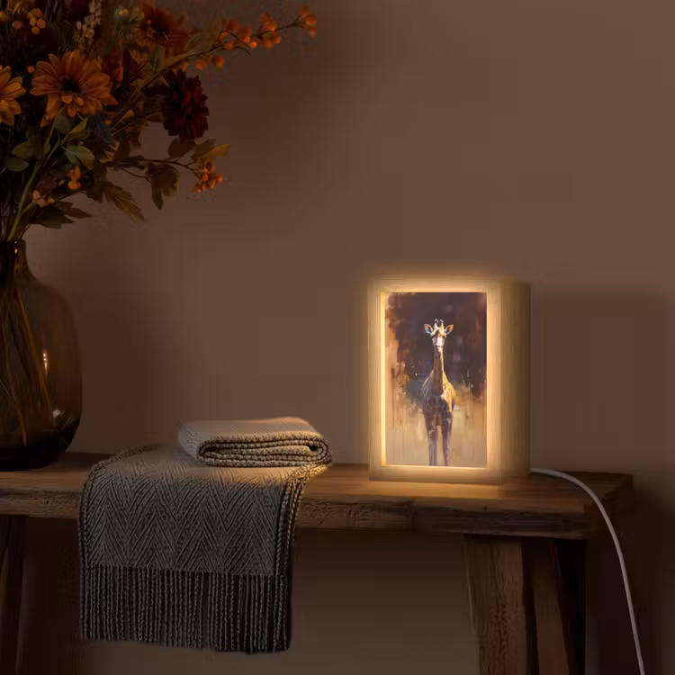 Giraf - Bruin - Abstract - Geschilderd Light Box met kabel (Tafellamp) klein -sfeer4
