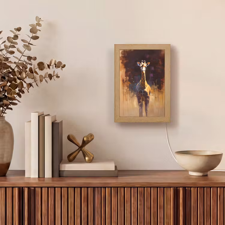 Giraf - Bruin - Abstract - Geschilderd Light Box met kabel (Tafellamp) klein -sfeer2
