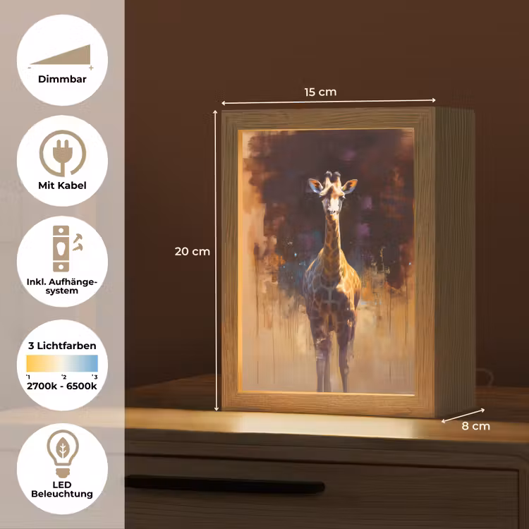 Giraf - Bruin - Abstract - Geschilderd Light Box met kabel (Tafellamp) klein -USP_DE