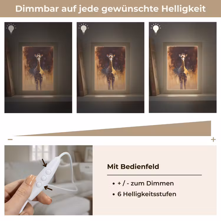 Giraf - Bruin - Abstract - Geschilderd Light Box met kabel (Tafellamp) klein -USP_dimbaarDE
