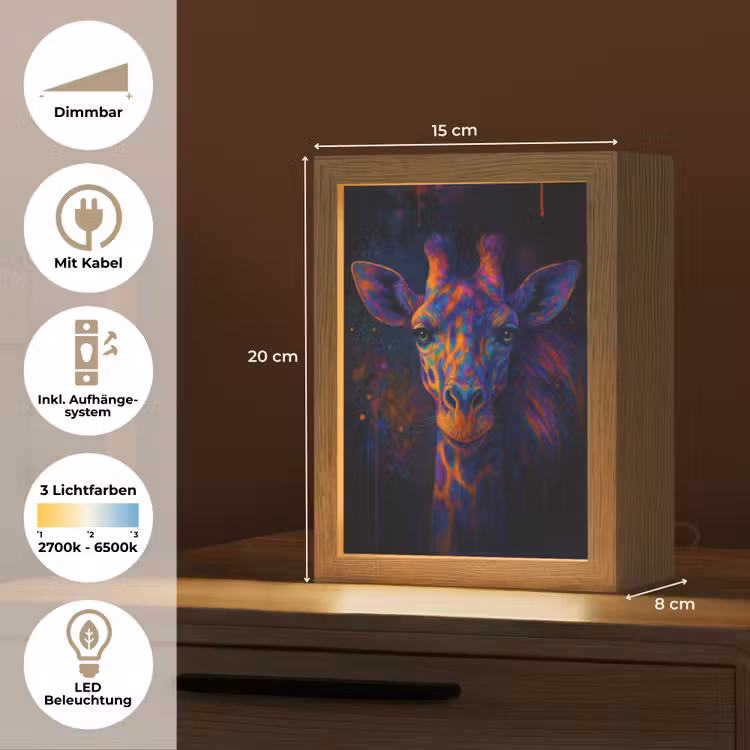 Giraffe - Gekleurd - Verfspatten Light Box met kabel (Tafellamp) klein -USP_DE