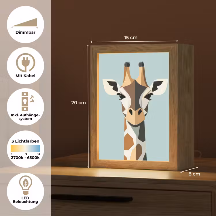 Giraffe - Illustratie - Bruin - Minimalistisch Light Box met kabel (Tafellamp) klein -USP_DE