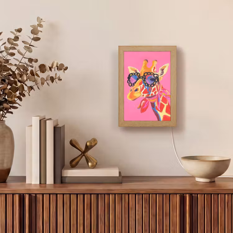Giraf - Roze - Bril - Sjaal Light Box met kabel (Tafellamp) klein -sfeer2