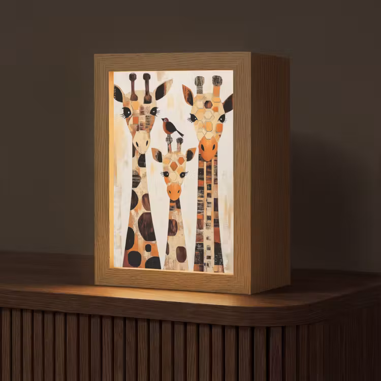 Giraffen - Cartoon - Crème Light Box met kabel (Tafellamp) klein -z3d_website