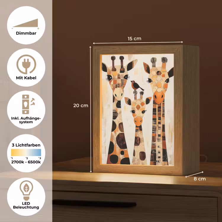 Giraffen - Cartoon - Crème Light Box met kabel (Tafellamp) klein -USP_DE