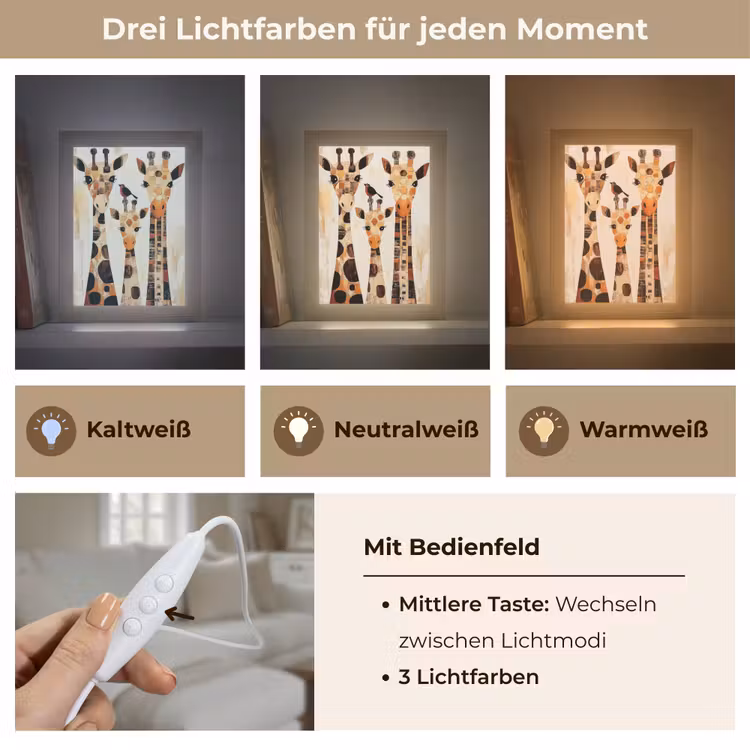Giraffen - Cartoon - Crème Light Box met kabel (Tafellamp) klein -USP_lichtkleurDE