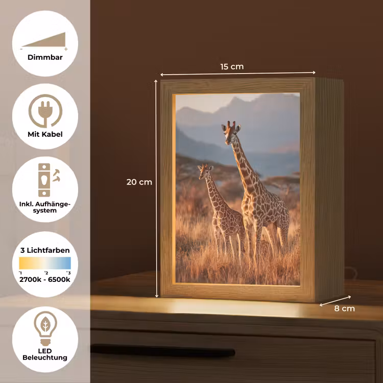 Giraffen - Hoog gras - Acaciabomen Light Box met kabel (Tafellamp) klein -USP_DE