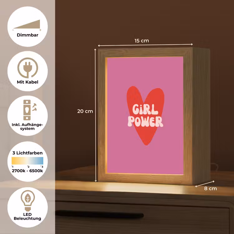 Girl power - Hart - Roze - Rood Light Box met kabel (Tafellamp) klein -USP_DE
