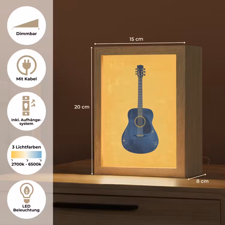 Gitaar - Akoestisch - Geel - Minimalistisch Light Box met kabel (Tafellamp) klein -USP_DE