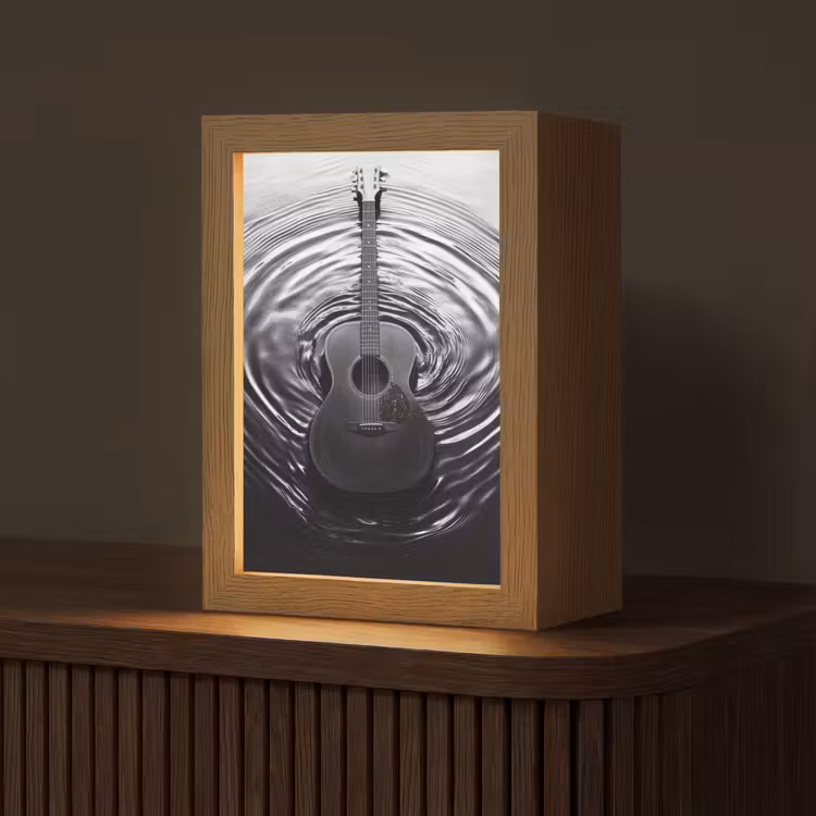 Gitaar - Hout - Water Light Box met kabel (Tafellamp) klein -z3d_website