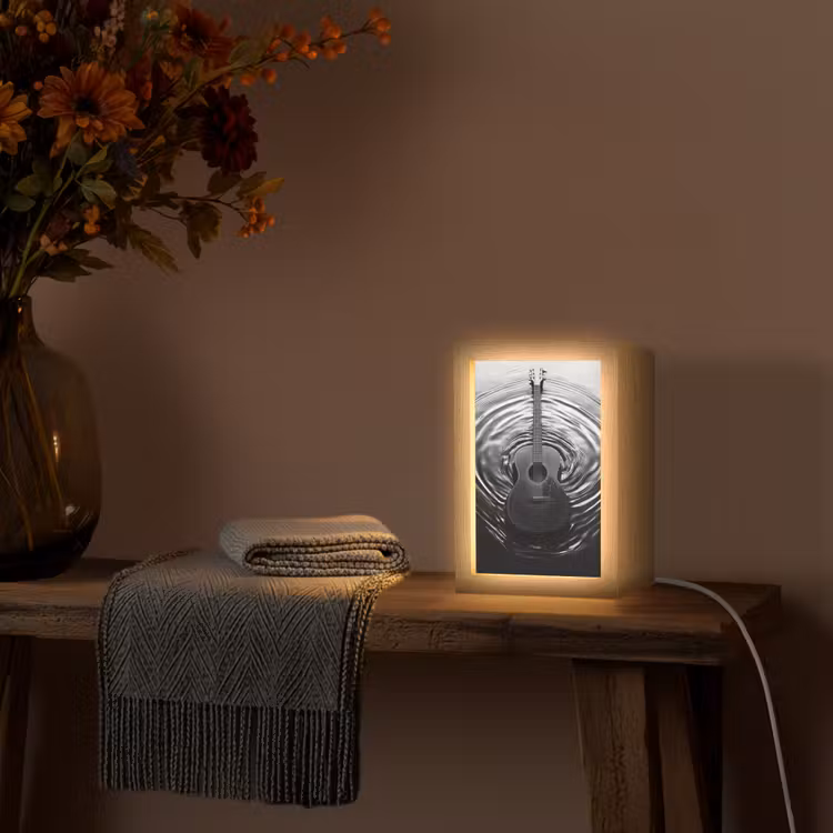 Gitaar - Hout - Water Light Box met kabel (Tafellamp) klein -sfeer4