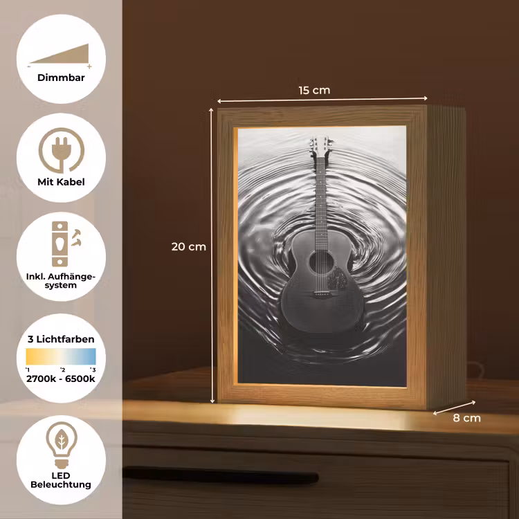 Gitaar - Hout - Water Light Box met kabel (Tafellamp) klein -USP_DE