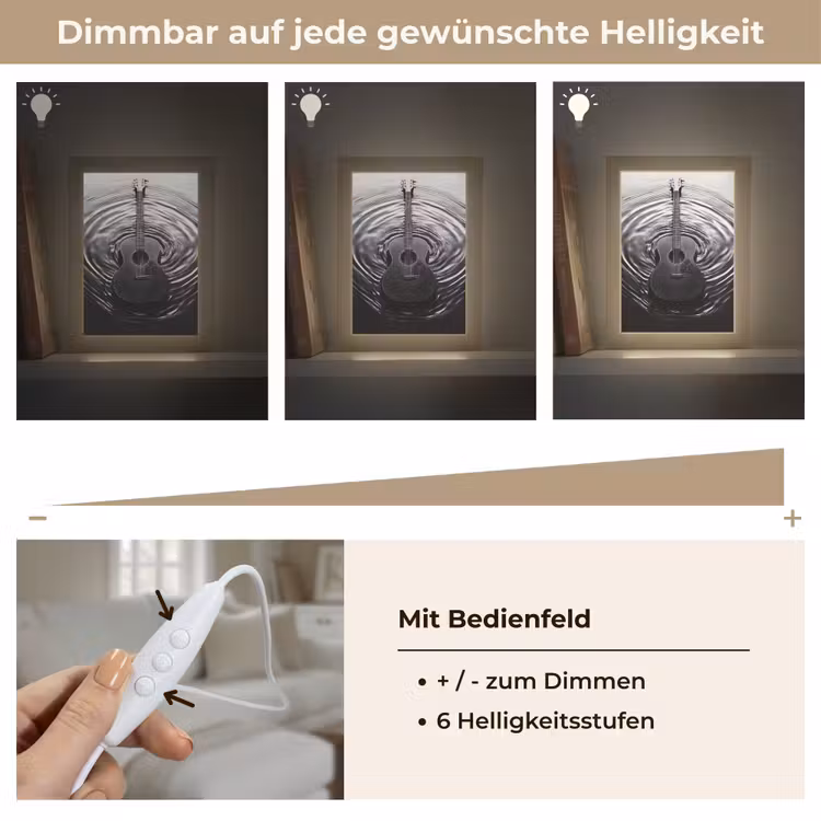 Gitaar - Hout - Water Light Box met kabel (Tafellamp) klein -USP_dimbaarDE
