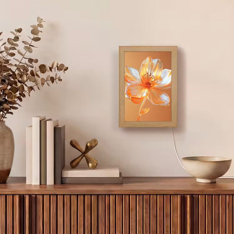 Glazen - Bloem - Oranje Light Box met kabel (Tafellamp) klein -sfeer2
