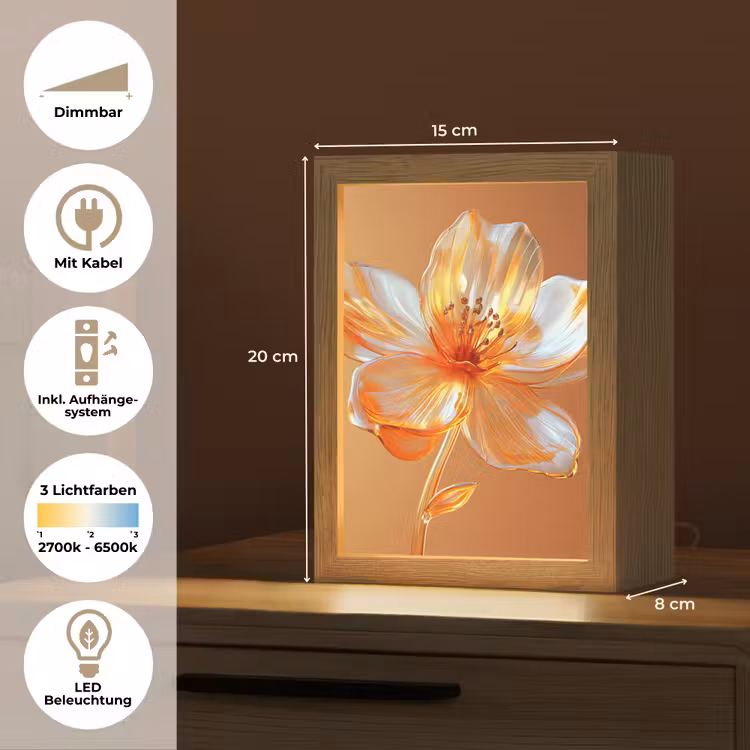 Glazen - Bloem - Oranje Light Box met kabel (Tafellamp) klein -USP_DE