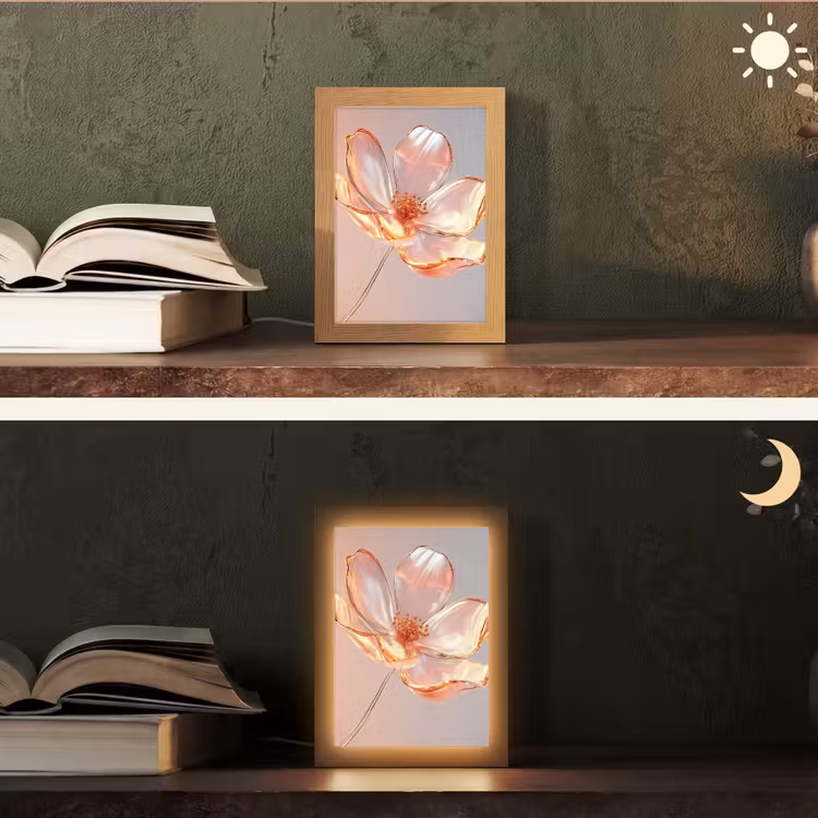 Glazen - Bloem - Roze Light Box met kabel (Tafellamp) klein -sfeer3