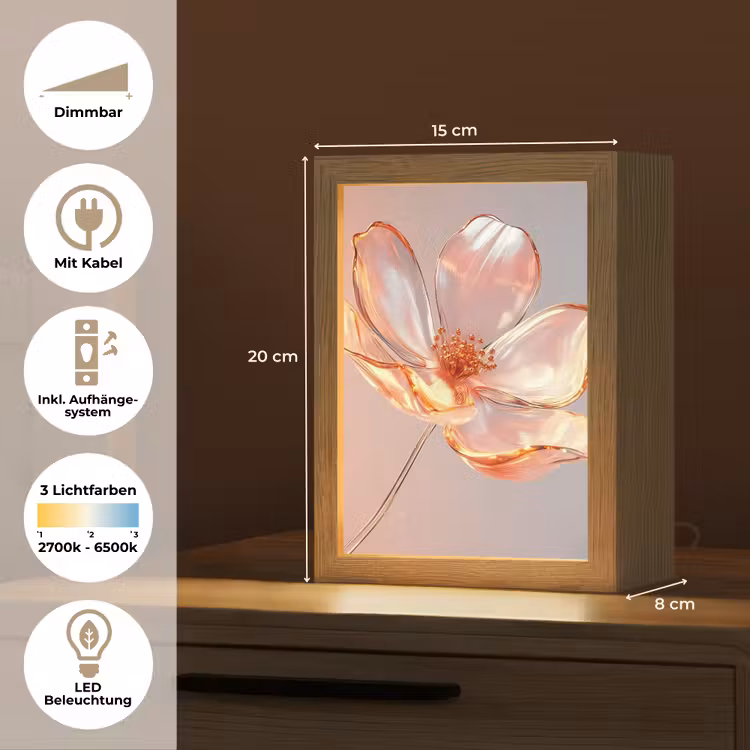Glazen - Bloem - Roze Light Box met kabel (Tafellamp) klein -USP_DE