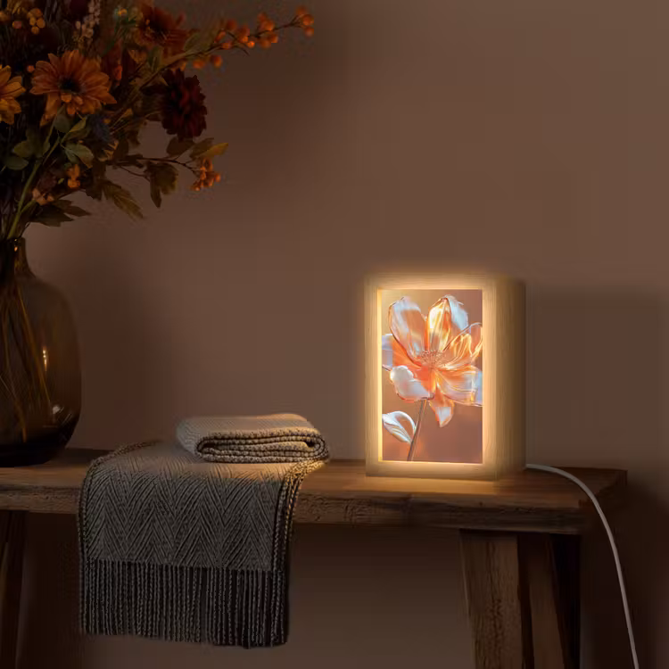Glazen - Bloem - Zonlicht Light Box met kabel (Tafellamp) klein -sfeer4