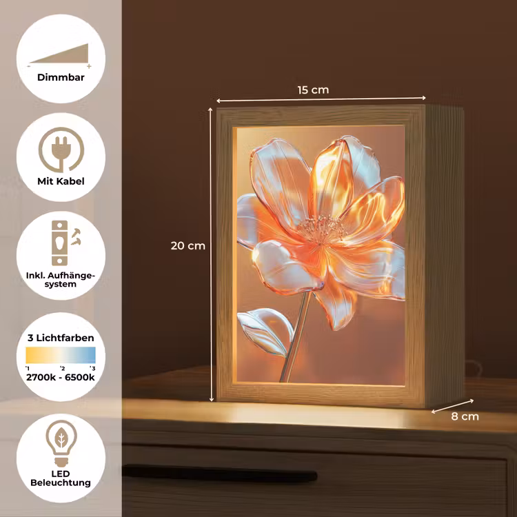 Glazen - Bloem - Zonlicht Light Box met kabel (Tafellamp) klein -USP_DE