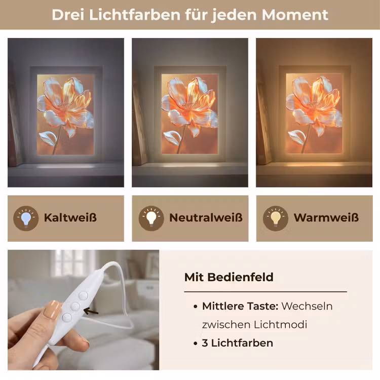 Glazen - Bloem - Zonlicht Light Box met kabel (Tafellamp) klein -USP_lichtkleurDE