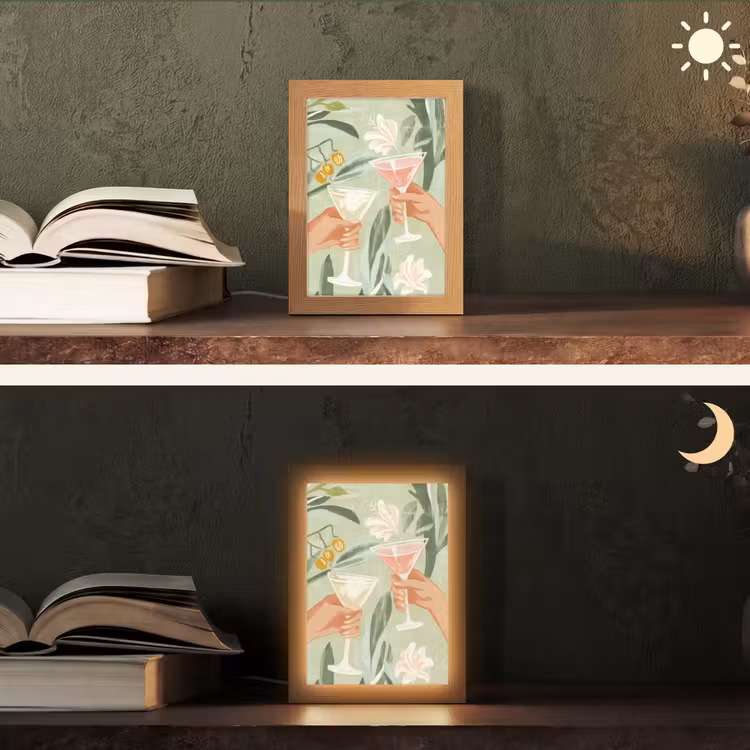 Glazen - Proosten - Bladeren - Groen Light Box met kabel (Tafellamp) klein -sfeer3