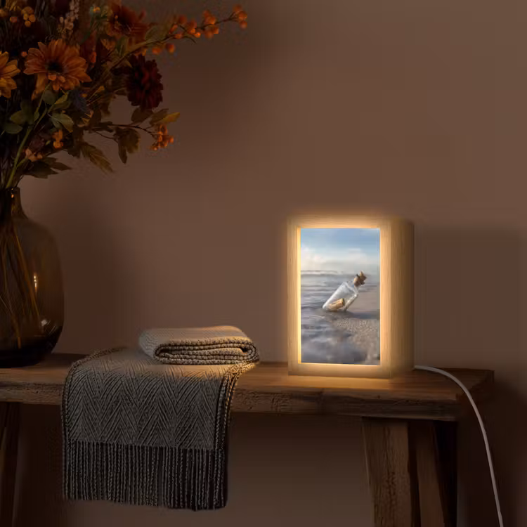 Glazenfles - Post - Zee - Zand Light Box met kabel (Tafellamp) klein -sfeer4