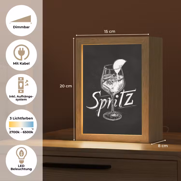 Glas spritz - Krijtletters - Ijsblokjes - Citroen Light Box met kabel (Tafellamp) klein -USP_DE