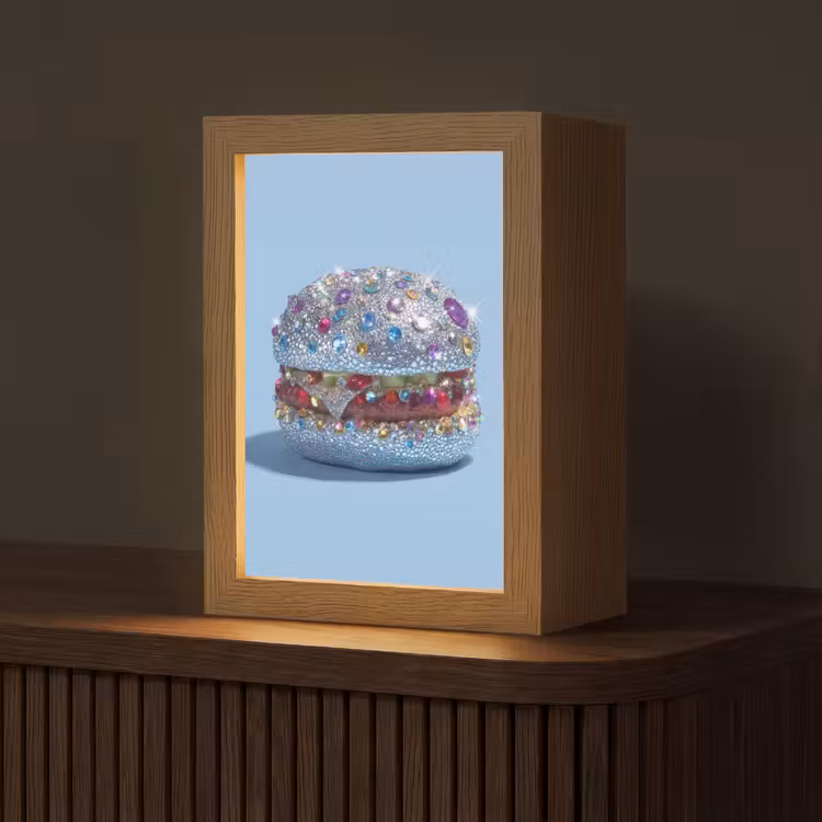 Glitters - Hamburger - Blauw Light Box met kabel (Tafellamp) klein -z3d_website