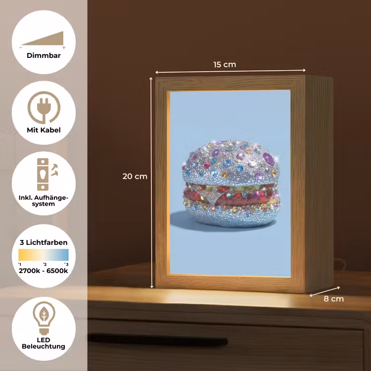 Glitters - Hamburger - Blauw Light Box met kabel (Tafellamp) klein -USP_DE