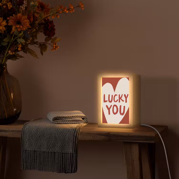 Lucky - Hart - Rood Light Box met kabel (Tafellamp) klein -sfeer4