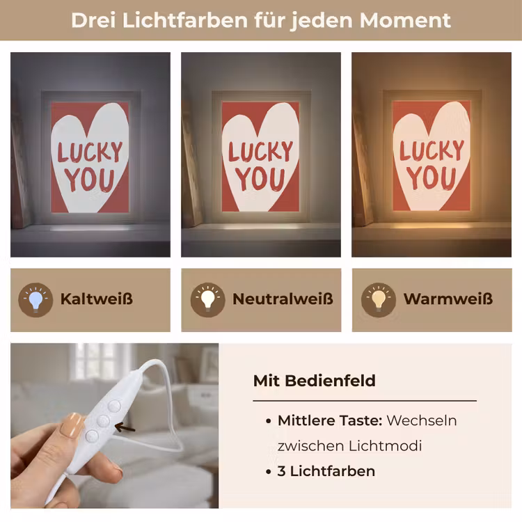 Lucky - Hart - Rood Light Box met kabel (Tafellamp) klein -USP_lichtkleurDE