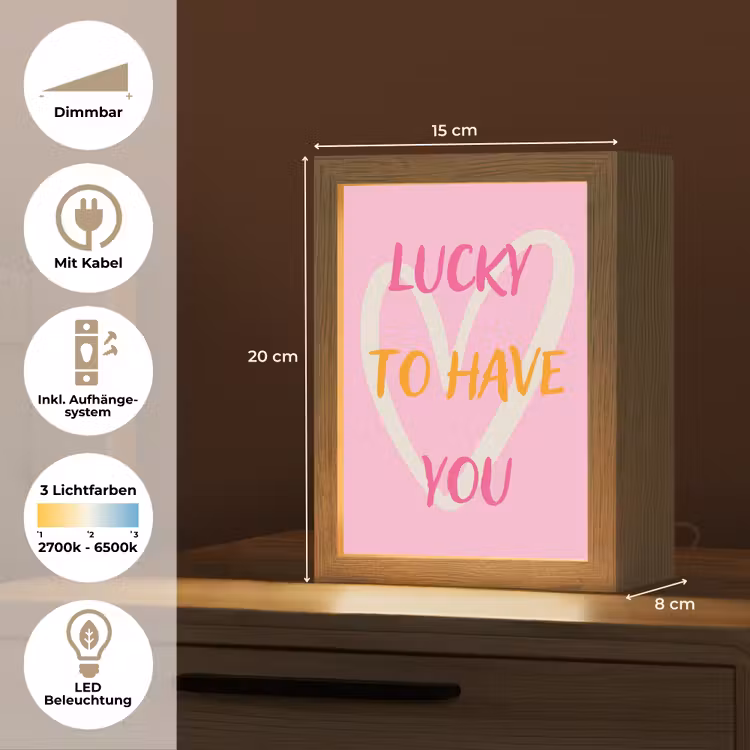 Lucky - Love - Valentijn - Roze Light Box met kabel (Tafellamp) klein -USP_DE