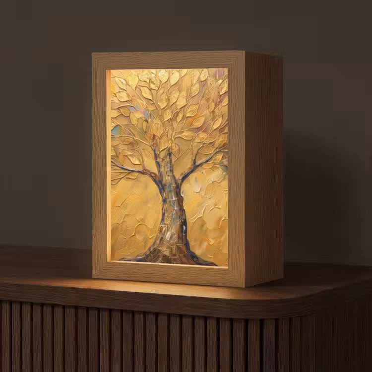 Goud - Boom - Abstract - Modern Light Box met kabel (Tafellamp) klein -z3d_website