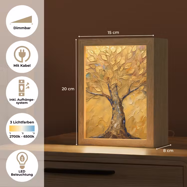 Goud - Boom - Abstract - Modern Light Box met kabel (Tafellamp) klein -USP_DE