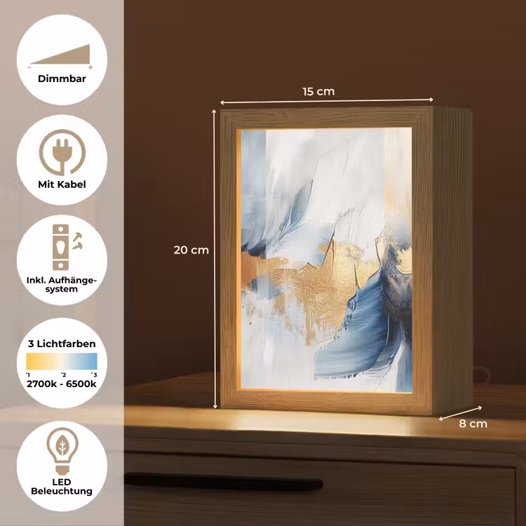 Goud - Blauw - Verf - Kunst - Modern Light Box met kabel (Tafellamp) klein -USP_DE