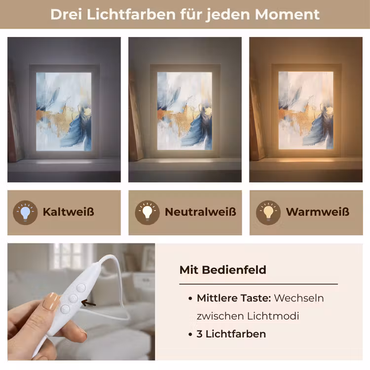 Goud - Blauw - Verf - Kunst - Modern Light Box met kabel (Tafellamp) klein -USP_lichtkleurDE