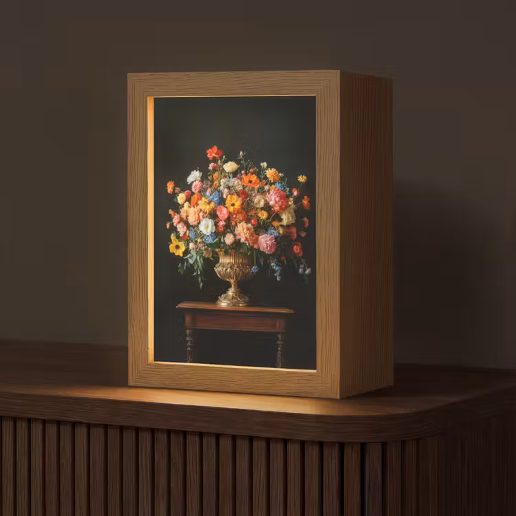 Goud - Bloemen - Kleuren - Vaas Light Box met kabel (Tafellamp) klein -z3d_website