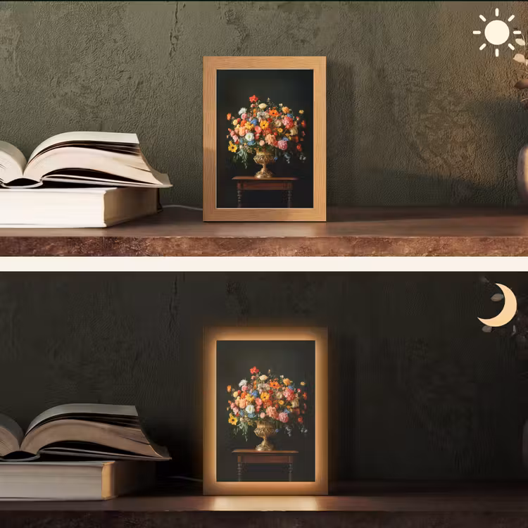 Goud - Bloemen - Kleuren - Vaas Light Box met kabel (Tafellamp) klein -sfeer3