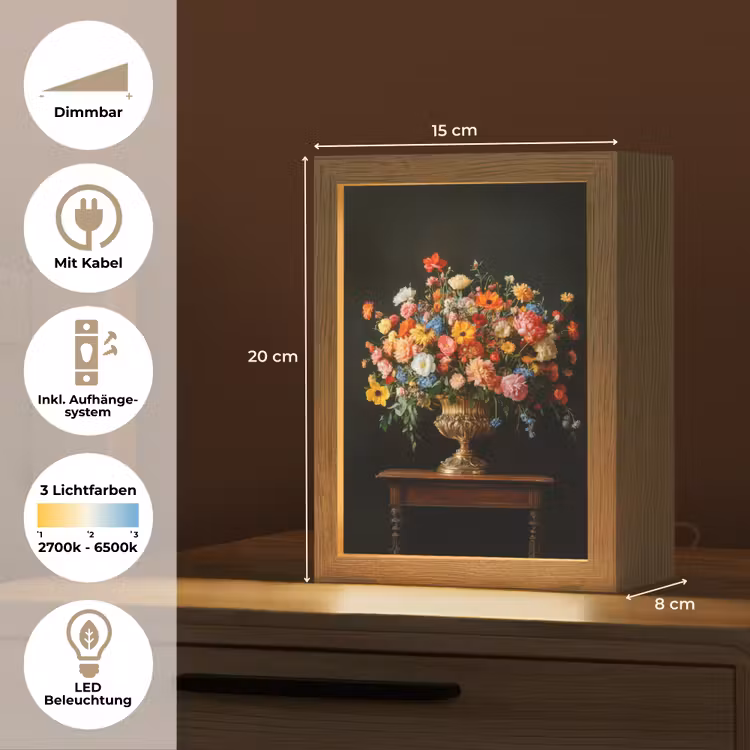Goud - Bloemen - Kleuren - Vaas Light Box met kabel (Tafellamp) klein -USP_DE