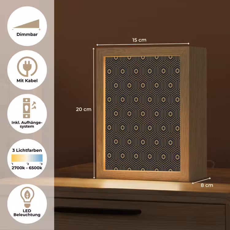 Goud - Illusie - Patroon Light Box met kabel (Tafellamp) klein 925 -USP_DE