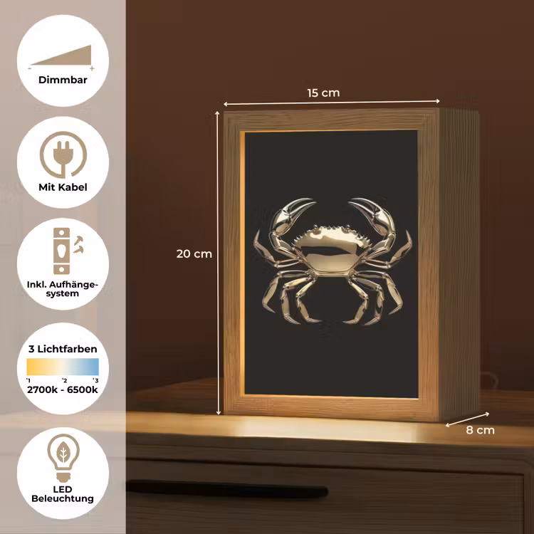 Goud - Krab - Dieren - Zwart Light Box met kabel (Tafellamp) klein -USP_DE