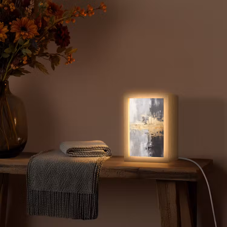 Goud - Luxe - Acryl - Kunst Light Box met kabel (Tafellamp) klein -sfeer4