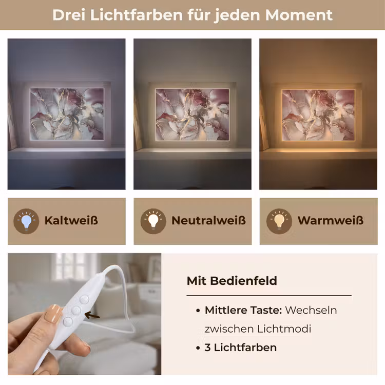Goud - Marmer - Paars Light Box met kabel (Tafellamp) klein -USP_lichtkleurDE