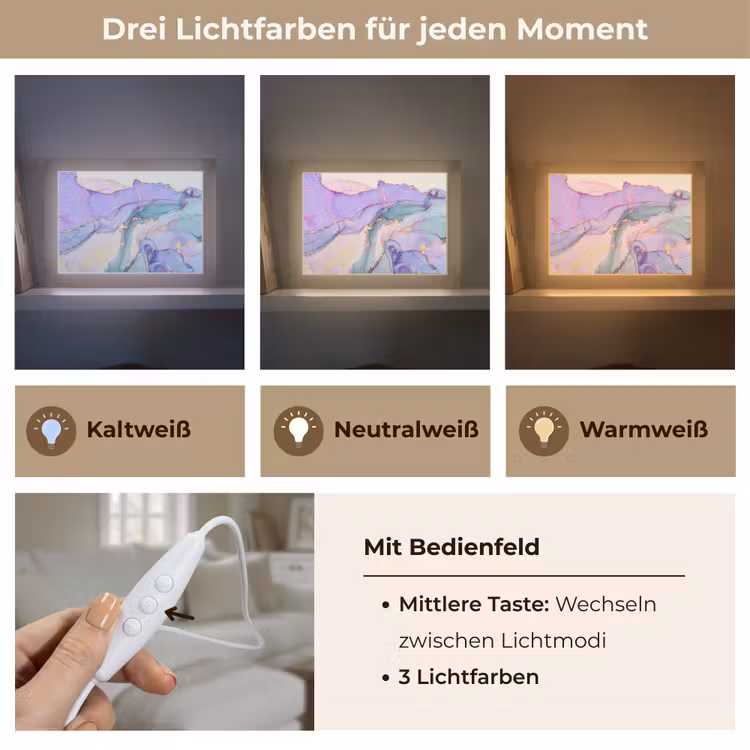 Goud - Marmer - Paars Light Box met kabel (Tafellamp) klein -USP_lichtkleurDE