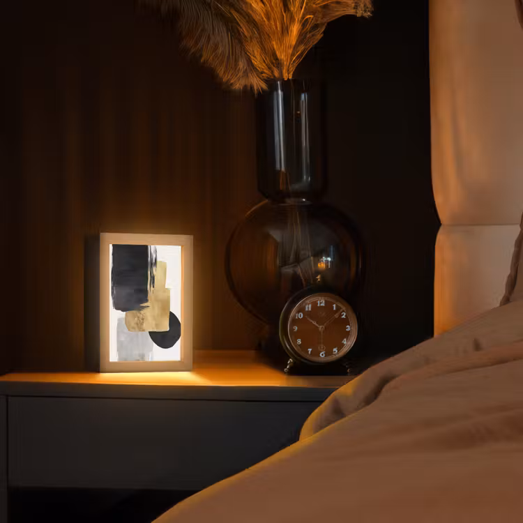 Goud - Rechthoeken - Cirkels - Abstract Light Box met kabel (Tafellamp) klein -sfeer1