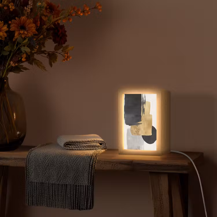 Goud - Rechthoeken - Cirkels - Abstract Light Box met kabel (Tafellamp) klein -sfeer4