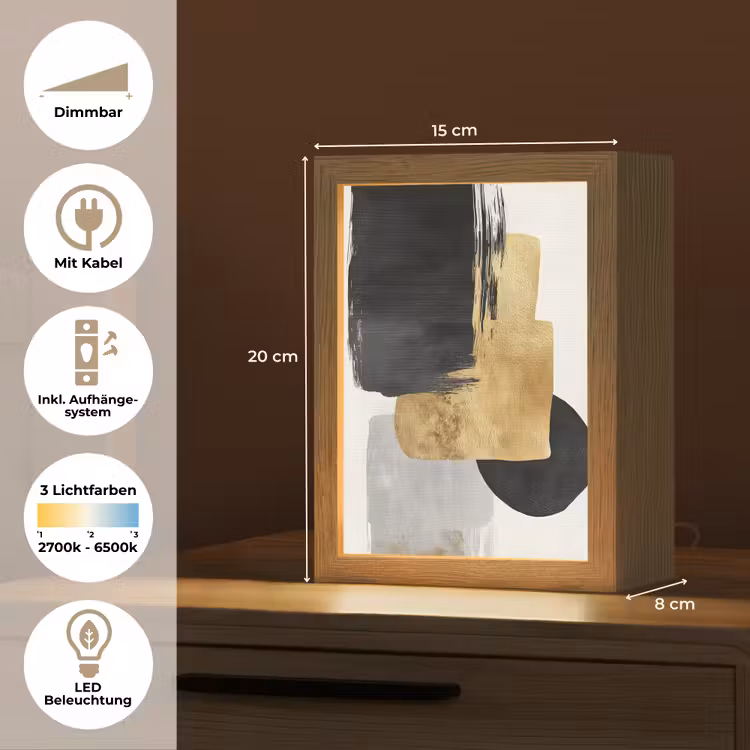 Goud - Rechthoeken - Cirkels - Abstract Light Box met kabel (Tafellamp) klein -USP_DE