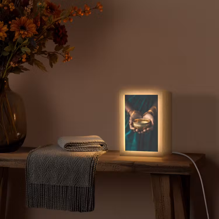 Goud - Kom - Blauw Light Box met kabel (Tafellamp) klein -sfeer4
