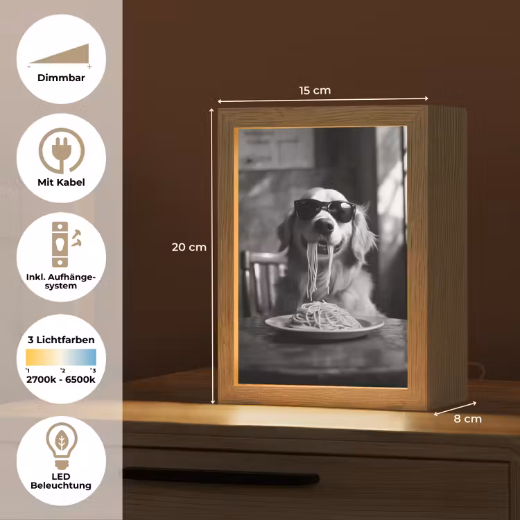 Golden Retriever - Hond - Vrolijk - Bord spaghetti - Zwart - wit Light Box met kabel (Tafellamp) klein -USP_DE